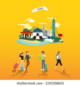 Tourist attraction landmarks in Taiwan illustration design
