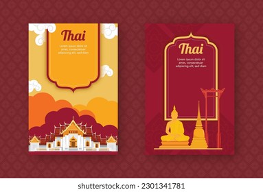 Tourist attraction poster famous landmark thailand travel on vacation Asia travel destinations Wat Benchamabophit, Big Buddha, Giant Swing