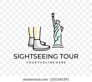 Tourist attraction, statue of liberty, travel and tourism, colored graphic design. Vacation, landmark, tour tourism, architecture and sightseeing, vector design and illustration