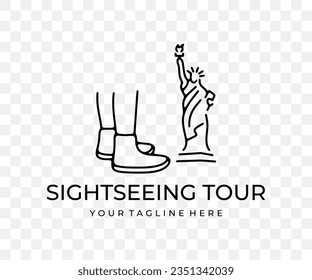 Tourist attraction, statue of liberty, travel and tourism, linear graphic design. Vacation, landmark, tour tourism, architecture and sightseeing, vector design and illustration