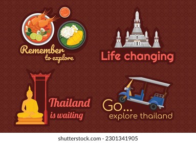 Atracciones turísticas, monumentos famosos, viajes en Tailandia y degustación de comida tailandesa de vacaciones Asia destinos turísticos