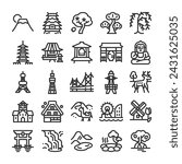 Tourist attractions icon set from all over Japan
