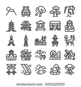 Tourist attractions icon set from all over Japan