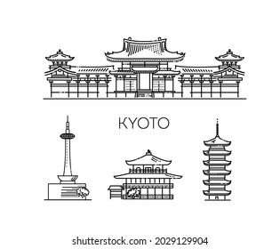 Tourist Attractions Kyoto Vector Symbols Stock Vector (royalty Free 