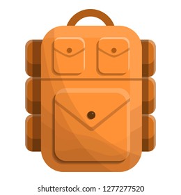 Tourist backpack icon. Cartoon of tourist backpack vector icon for web design isolated on white background