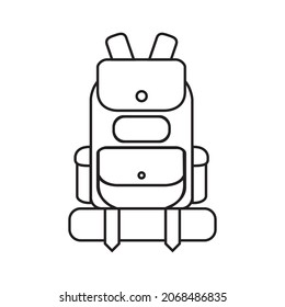 The tourist backpack icon. An important part of the equipment for outdoor activities and tourism. Vector illustration isolated on a white background for design and web.