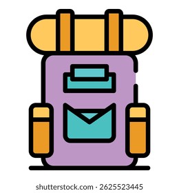 Tourist backpack icon. Outline tourist backpack vector icon color flat isolated