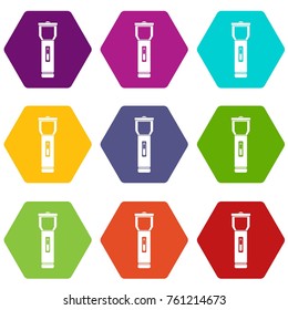 Tourist backpack icon set many color hexahedron isolated on white vector illustration
