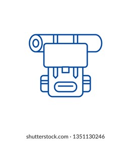 Tourist backpack line icon concept. Tourist backpack flat  vector symbol, sign, outline illustration.
