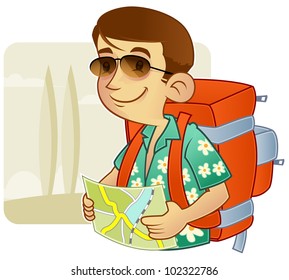 Tourist with backpack observing a direction