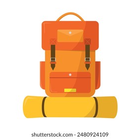 Mochila turística sobre fondo blanco. Ilustración vectorial en un estilo plano.