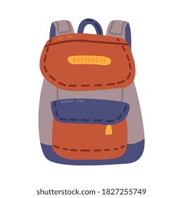 Tourist Backpack, Outdoor Hiking Traveler Rucksack, Travel and Vacation Object Cartoon Style Vector Illustration