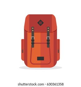 Tourist backpack. Outfit of traveler. Hiking travel. Flat vector illustration.