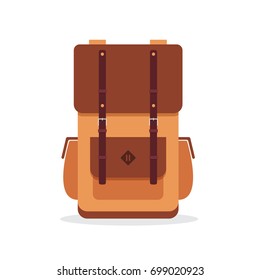 Tourist backpack. Outfit of traveler. Hiking travel. Flat vector illustration.