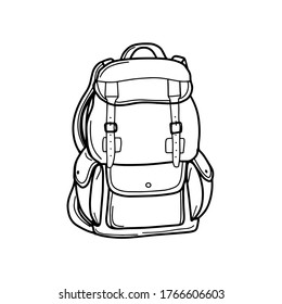 Tourist backpack for traveling and Hiking. Luggage bag for transportation. A school backpack or a satchel. Vector illustration in Doodle style