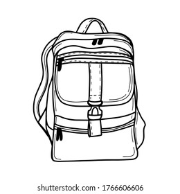 Tourist backpack for traveling and Hiking. Luggage bag for transportation. A school backpack or a satchel. Vector illustration in Doodle style