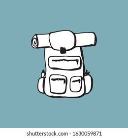 Tourist backpack. Vector hand drawn isolated objects. sketch style.