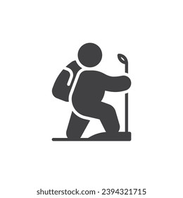 Turista con icono vectorial de mochila. signo plano relleno para concepto móvil y diseño web. Icono de glifo de persona más alta. Símbolo, ilustración del logotipo. Gráficos vectoriales