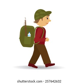 Tourist with backpack vector illustration.