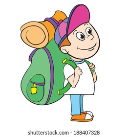tourist with a backpack, vector illustration on white background