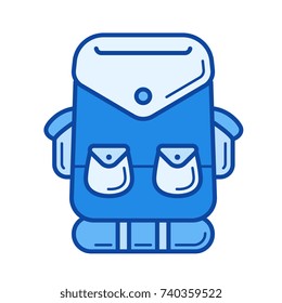 Tourist-Rucksack, Vektorsymbol einzeln auf weißem Hintergrund. Tourist Rucksack-Symbol für Infografik, Website oder App. Blaues Symbol für ein Gittersystem.