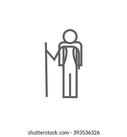 Tourist backpacker line icon.