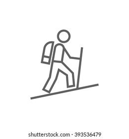 Tourist backpacker line icon.