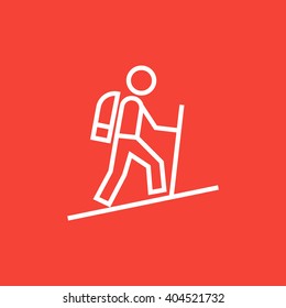 Tourist backpacker line icon.