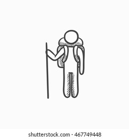 Tourist backpacker vector sketch icon isolated on background. Hand drawn Tourist backpacker icon. Tourist backpacker sketch icon for infographic, website or app.