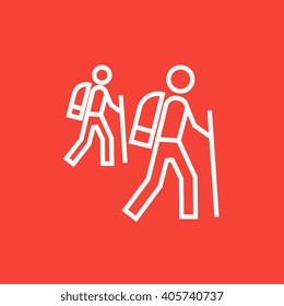 Tourist-Rucksacktouristen-Linie Symbol.