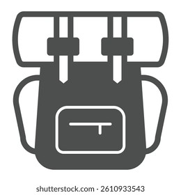 Tourist bag solid icon, eco tourism concept. Vector graphics. Hiking backpack, traveling sign on white background, glyph style icon for mobile or web design