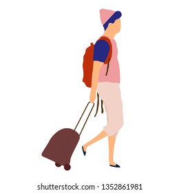 Tourist with baggage isolated vector illustration