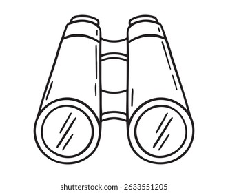 Binoculares turísticos dispositivo de visión óptica doodle dibujado a mano icono. Símbolo del Clipart de líneas de los binoculares de dibujo de contorno. Ilustración vectorial
