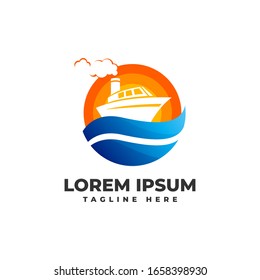 Tourist Boat with Waves Logo. Vector Icon Illustration
