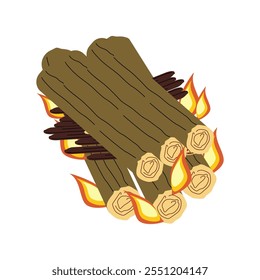 Tourist bonfire of taiga type. Color vector flat illustration