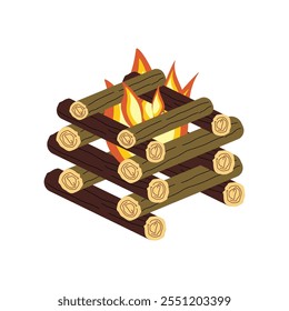 Tourist bonfire of the well type. Color vector flat illustration