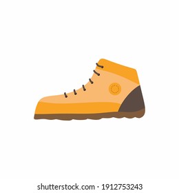 Tourist boots icon isolated on white background. Enduring leather boot, camping and hiking outdoor. Mountain shoes for hiking, trip or expedition. Adventure concept. Flat vector cartoon illustration