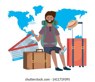 Tourist boy cartoon with bag design