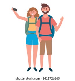 Tourist boy and girl with bag design