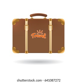 Tourist brown suitcase with straps. Element for your travel design. Vector illustration.