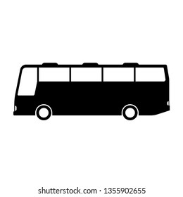 Tourist bus. Black silhouette. Side view. Vector drawing. Isolated object on white background. Isolate.