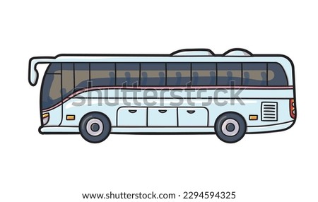 Tourist bus cartoon style vector illustration isolated on white. Cute children clip art for games and education. 