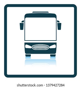 Vista frontal del icono del autobús turístico. Diseño de reflexión de sombra cuadrada. Ilustración vectorial.