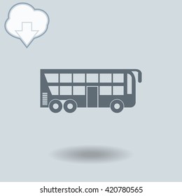 Tourist bus icon with shadow. Cloud of download with arrow.