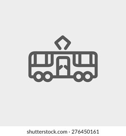 Tourist bus icon thin line for web and mobile, modern minimalistic flat design. Vector dark grey icon on light grey background.