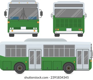 autobús turístico de transporte público. Conjunto de autobuses urbanos con ilustración vectorial de vista frontal y lateral