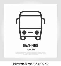 Tourist bus thin line icon, front view. Logo for public transport. Vector illustration.