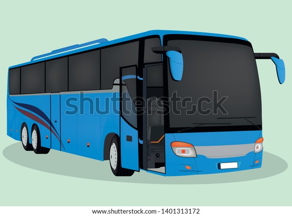 Tourist bus. Travel transport, Blue\
bus, public transport. Vector illustration of a\
bus