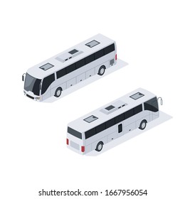 Tourist bus. Vector 3d isometric, color web icon, new flat style. Creative illustration design, graphic idea for infographics.