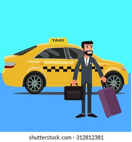 tourist calling for a taxi in the city